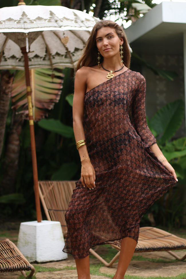 Cocoa Dune One Shoulder Kaftan