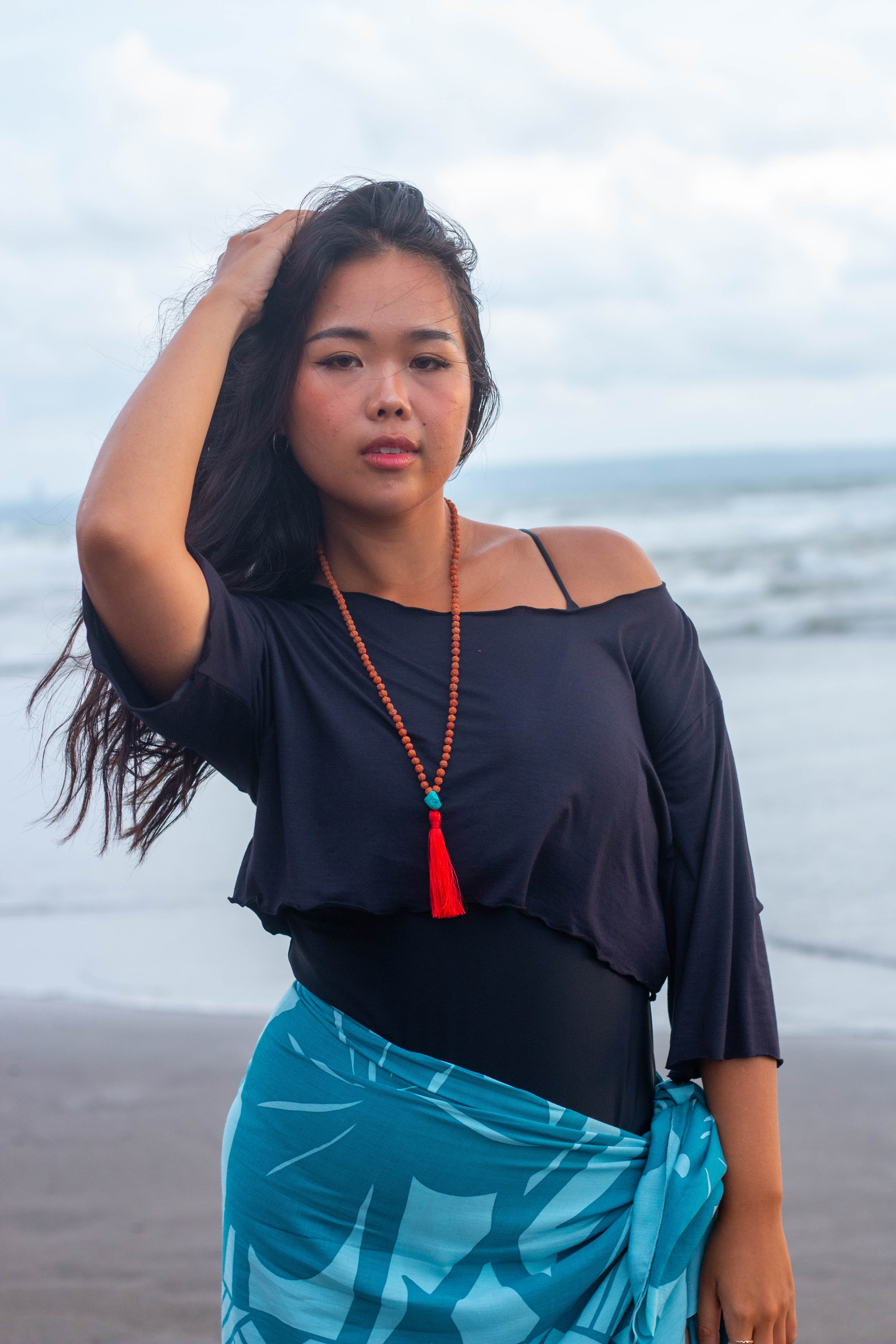 Rudraksha and Turquoise Tassel Mala