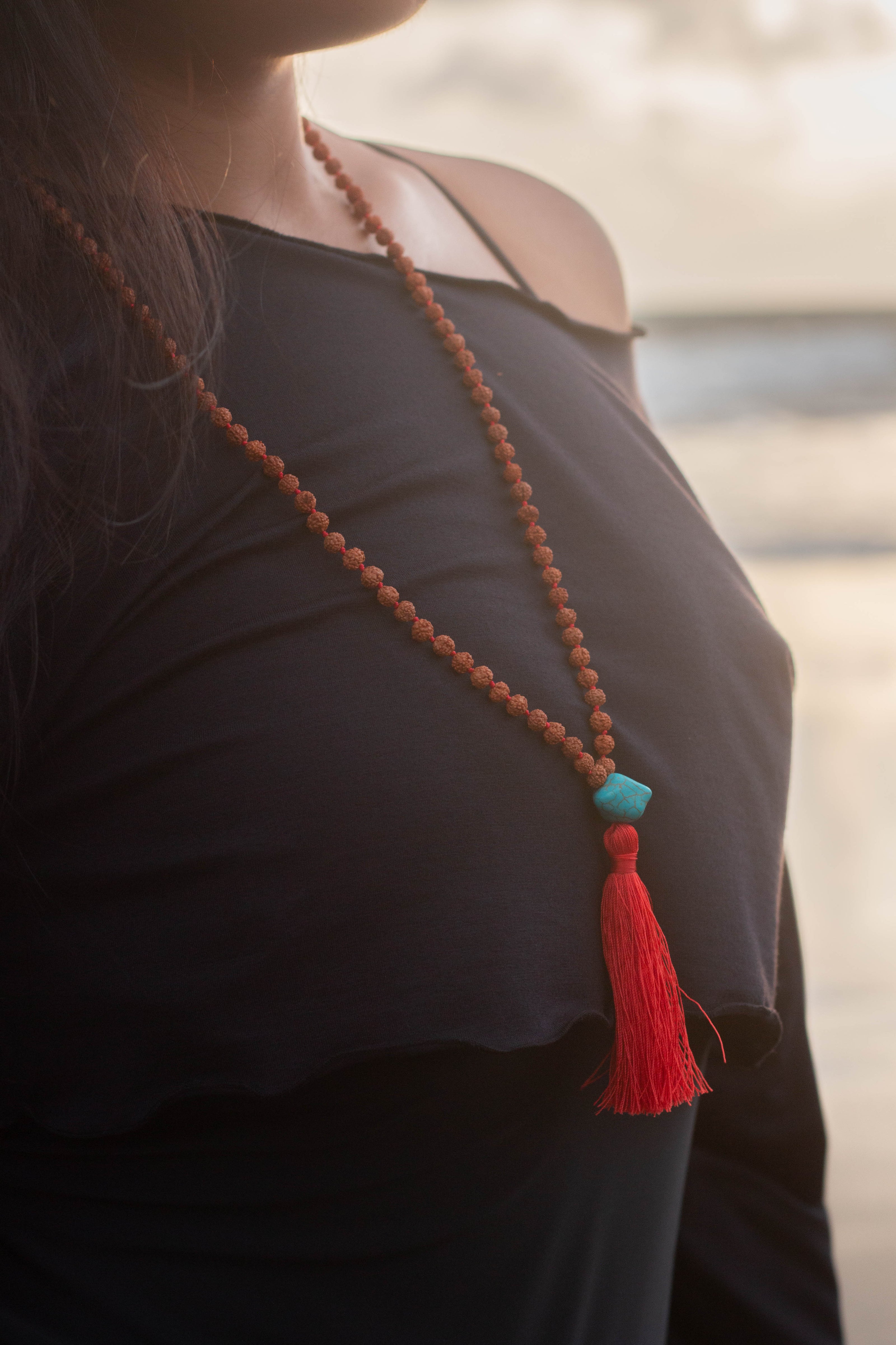 Rudraksha and Turquoise Tassel Mala