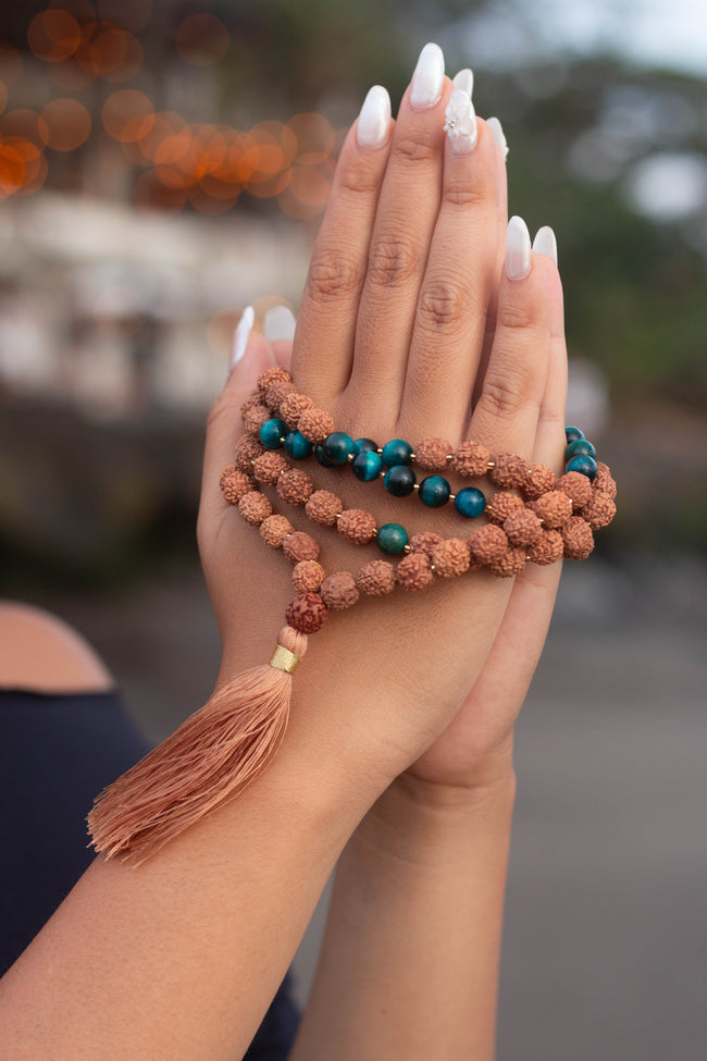 Rudraksha and Malachite Mala