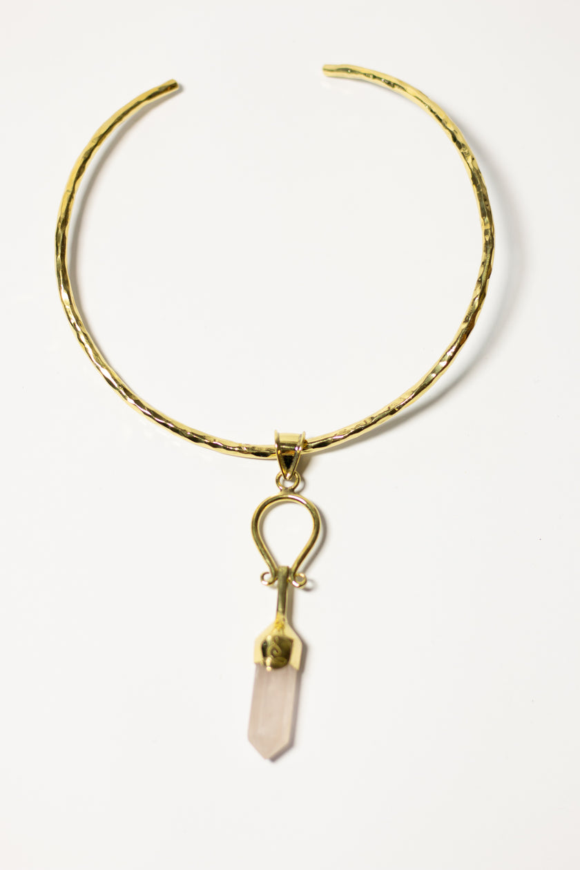 Harmony Gold Musicaith Rose Quartz with Brass Gold Necklace