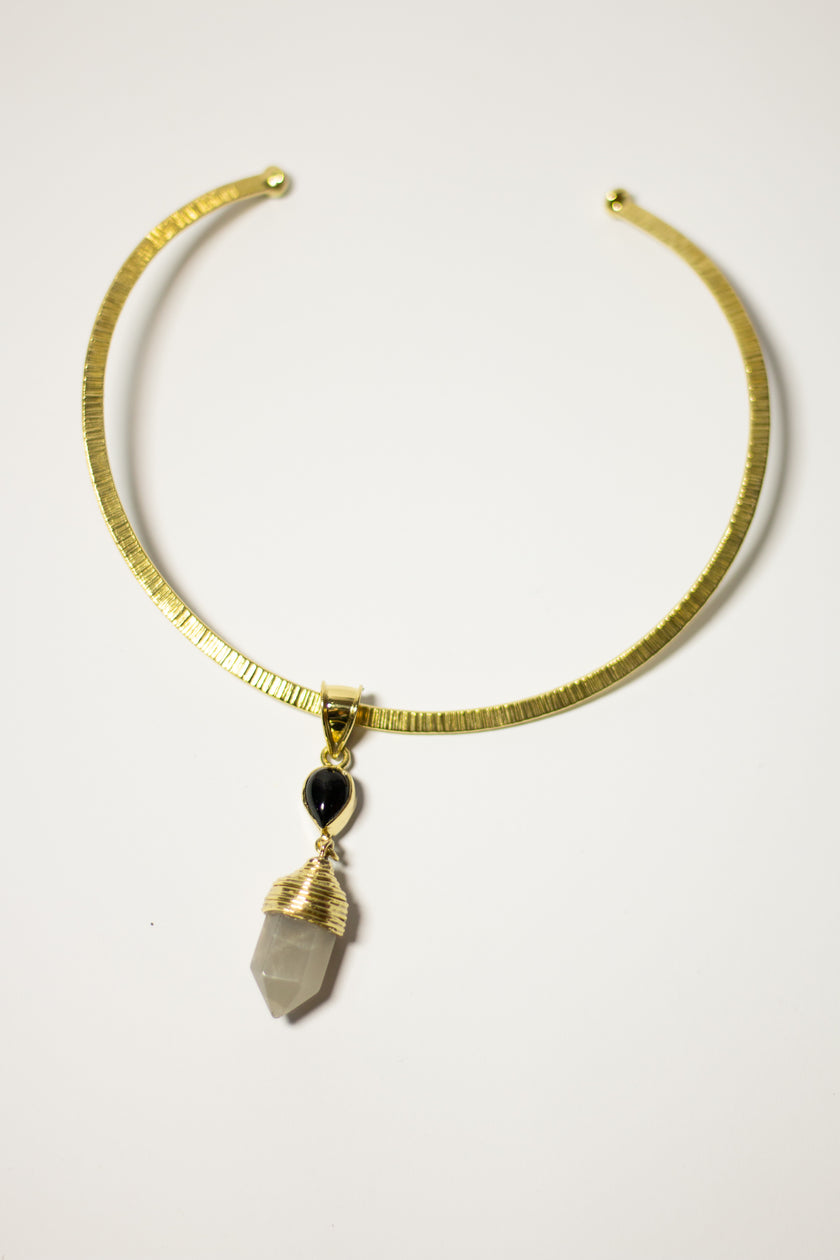 2 Gemstone with Brass Gold Necklace