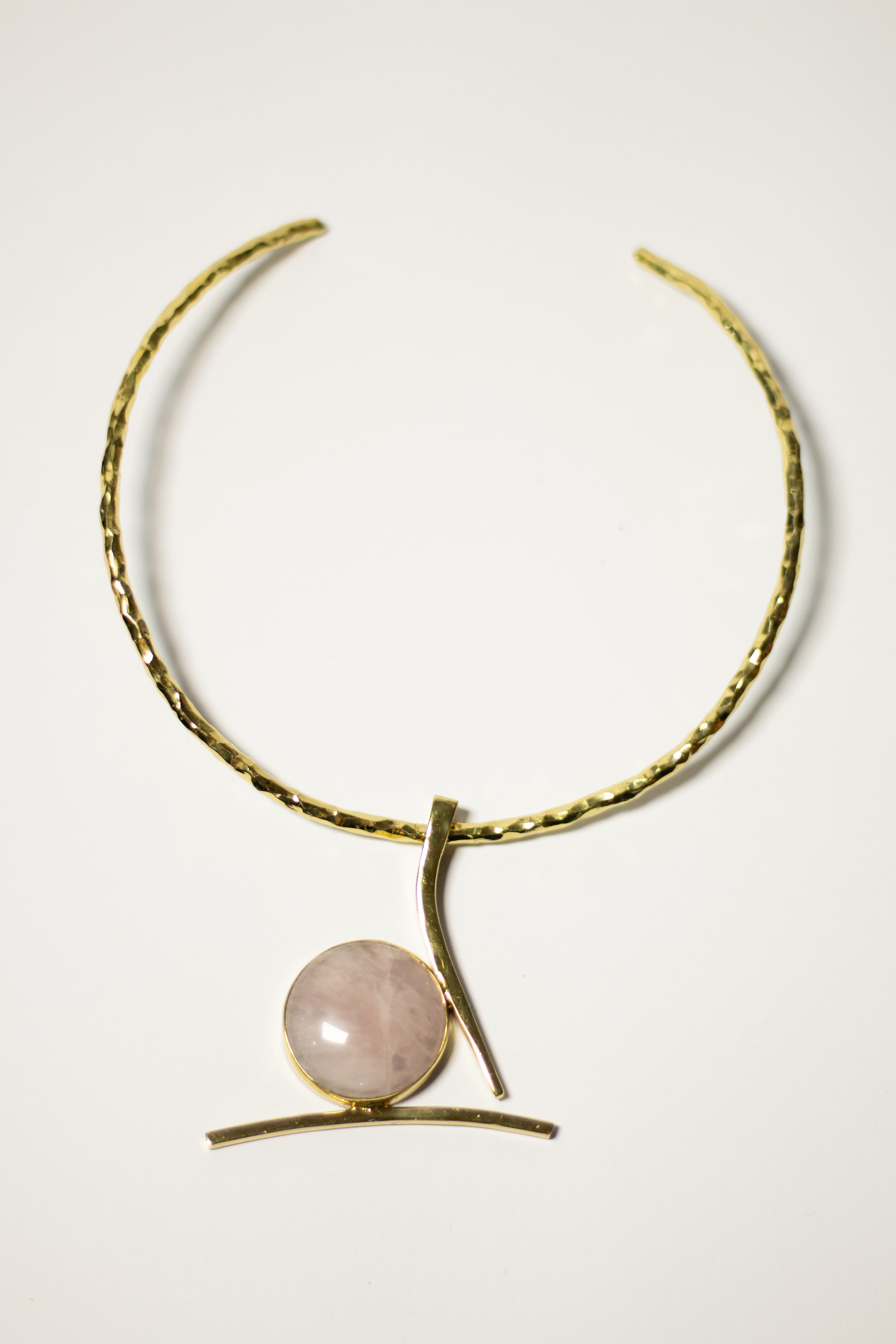 Rose Quartz Serenity Pendant with Brass Gold Necklace
