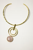 Brass Geometric Rose Quartz Pendant Necklace