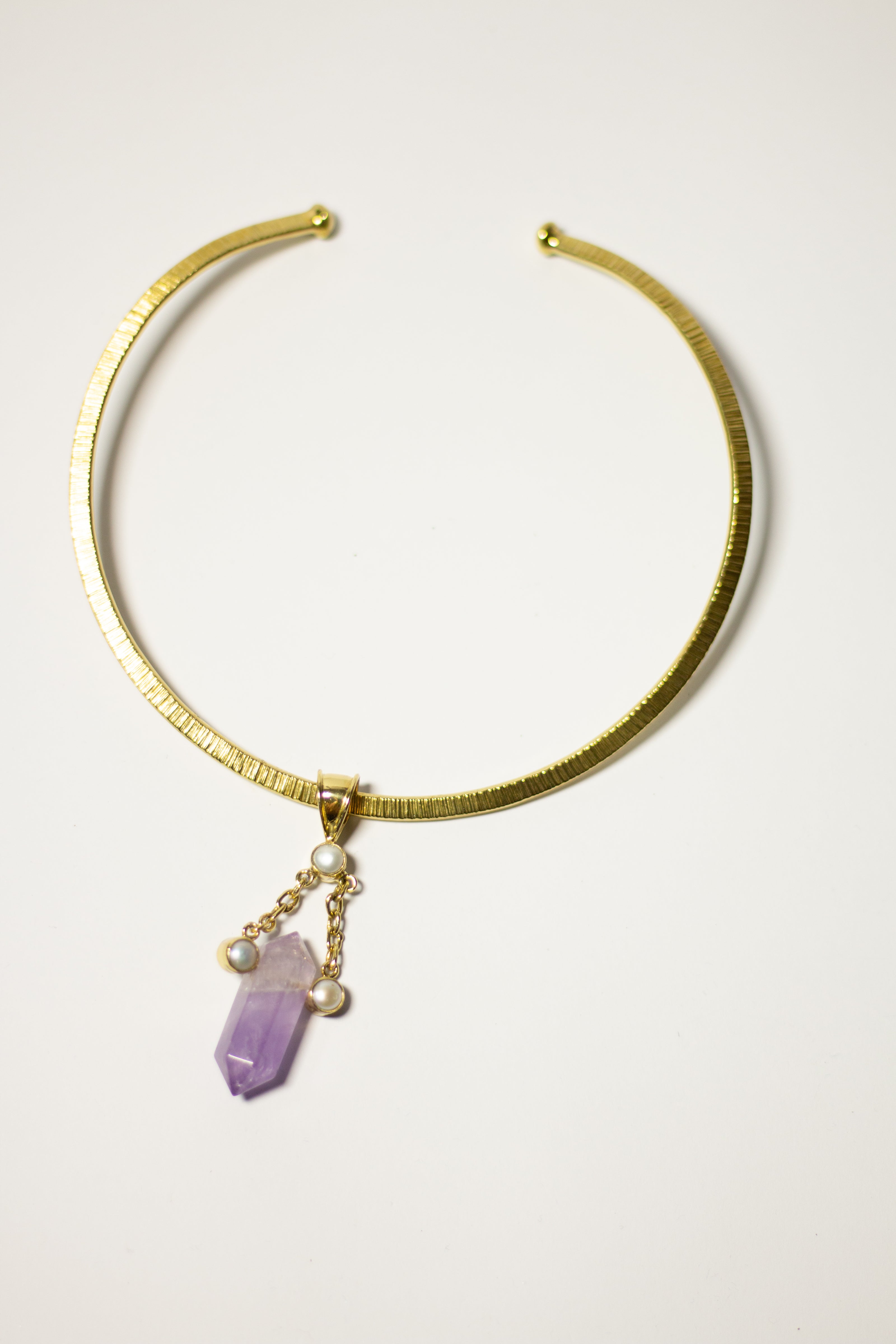 3 Pearl with Chain Hanging Quartz with Brass Gold Necklace