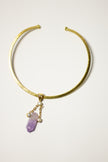 3 Pearl with Chain Hanging Quartz with Brass Gold Necklace