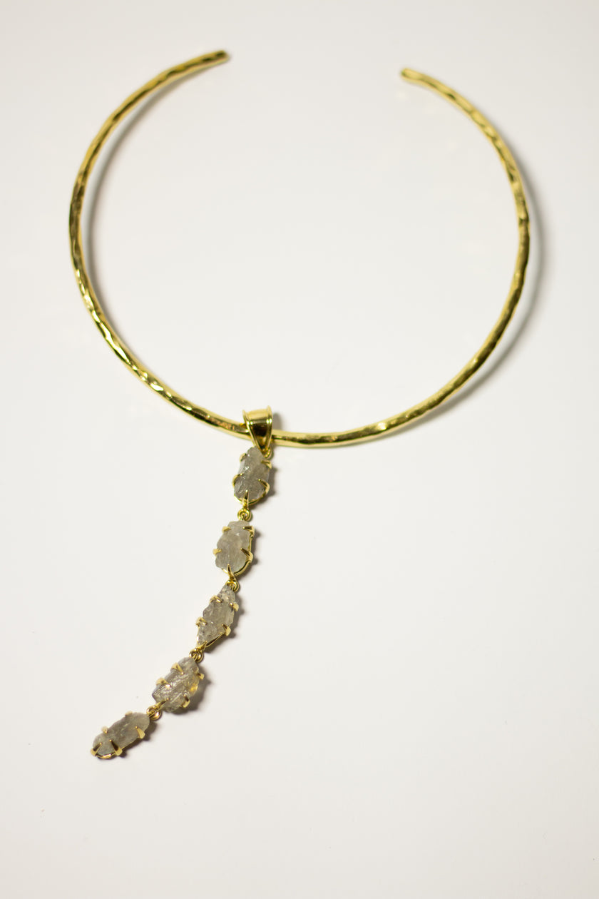 5 Stone Kundalini with Labradorite Pendant with Brass Gold Necklace
