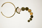 Brass Beaded Cuff Bracelet with Pearl and Stone Accents