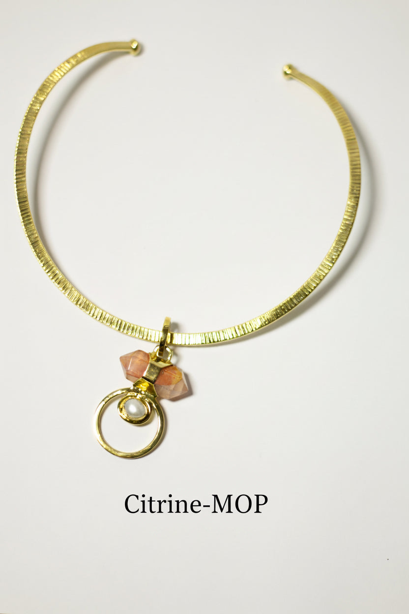 Eclipse Gold Circle Stone with Brass Gold Necklace