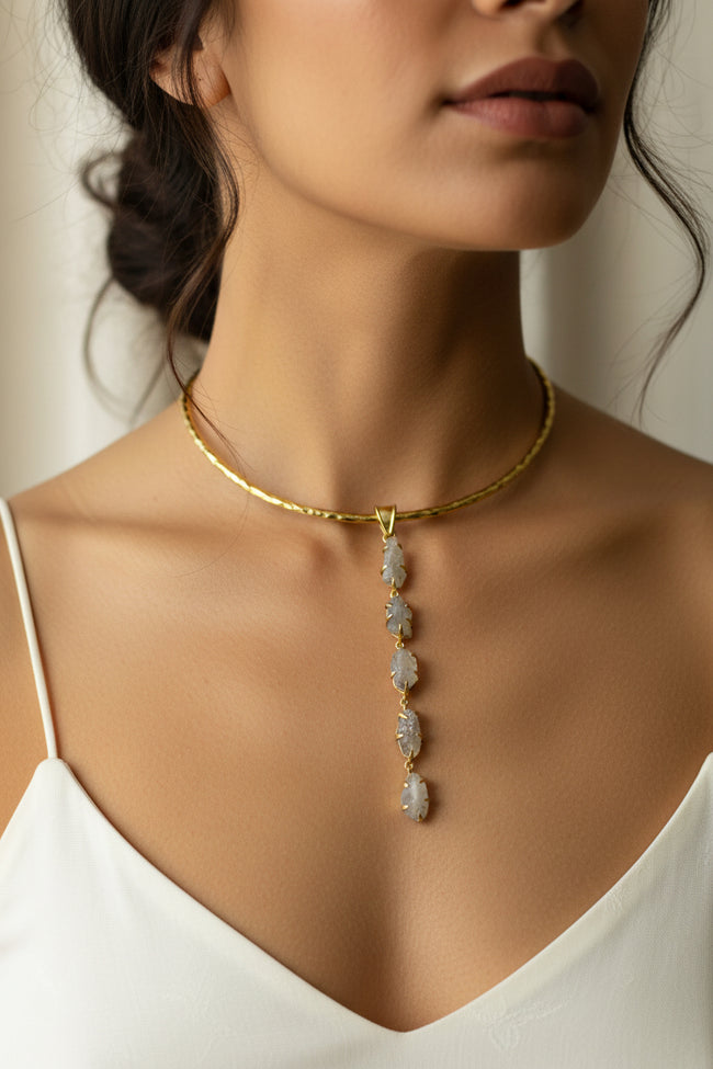 5 Stone Kundalini with Labradorite Pendant with Brass Gold Necklace