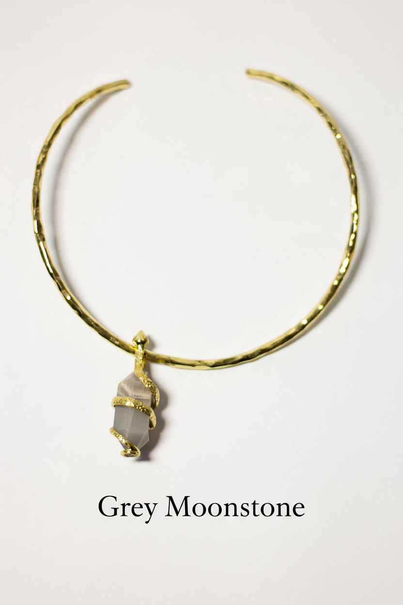 Pointy Gemstone Snake with Brass Gold Necklace