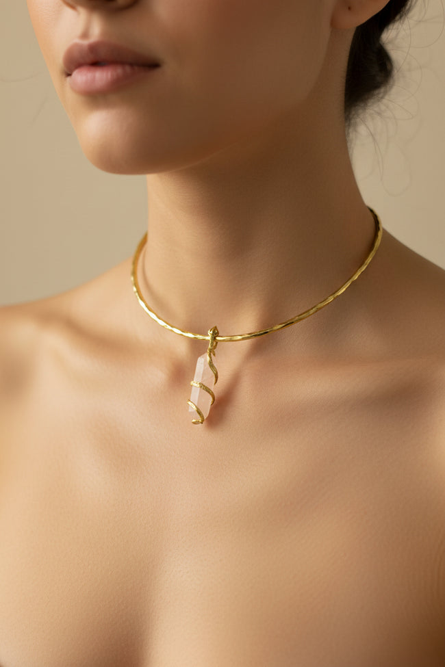 Pointy Gemstone Snake with Brass Gold Necklace