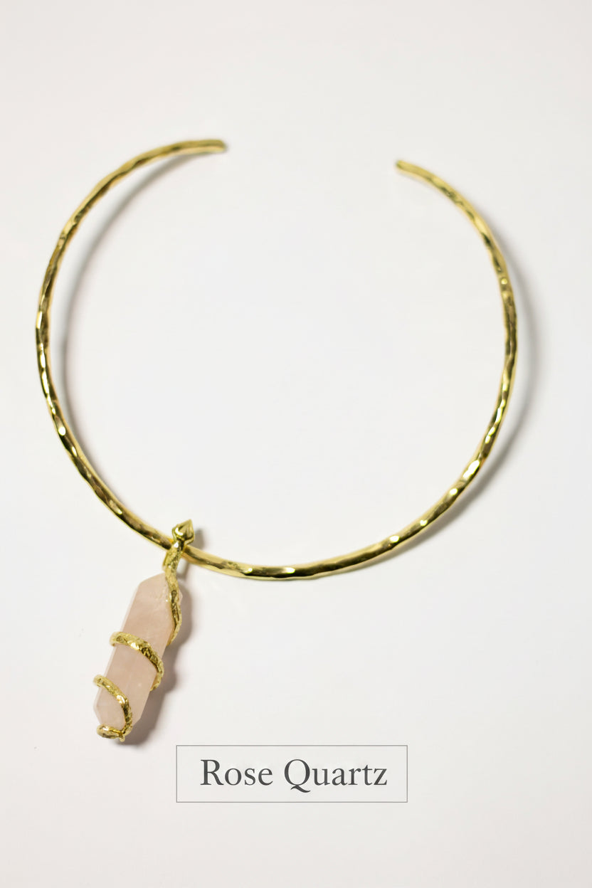 Pointy Gemstone Snake with Brass Gold Necklace