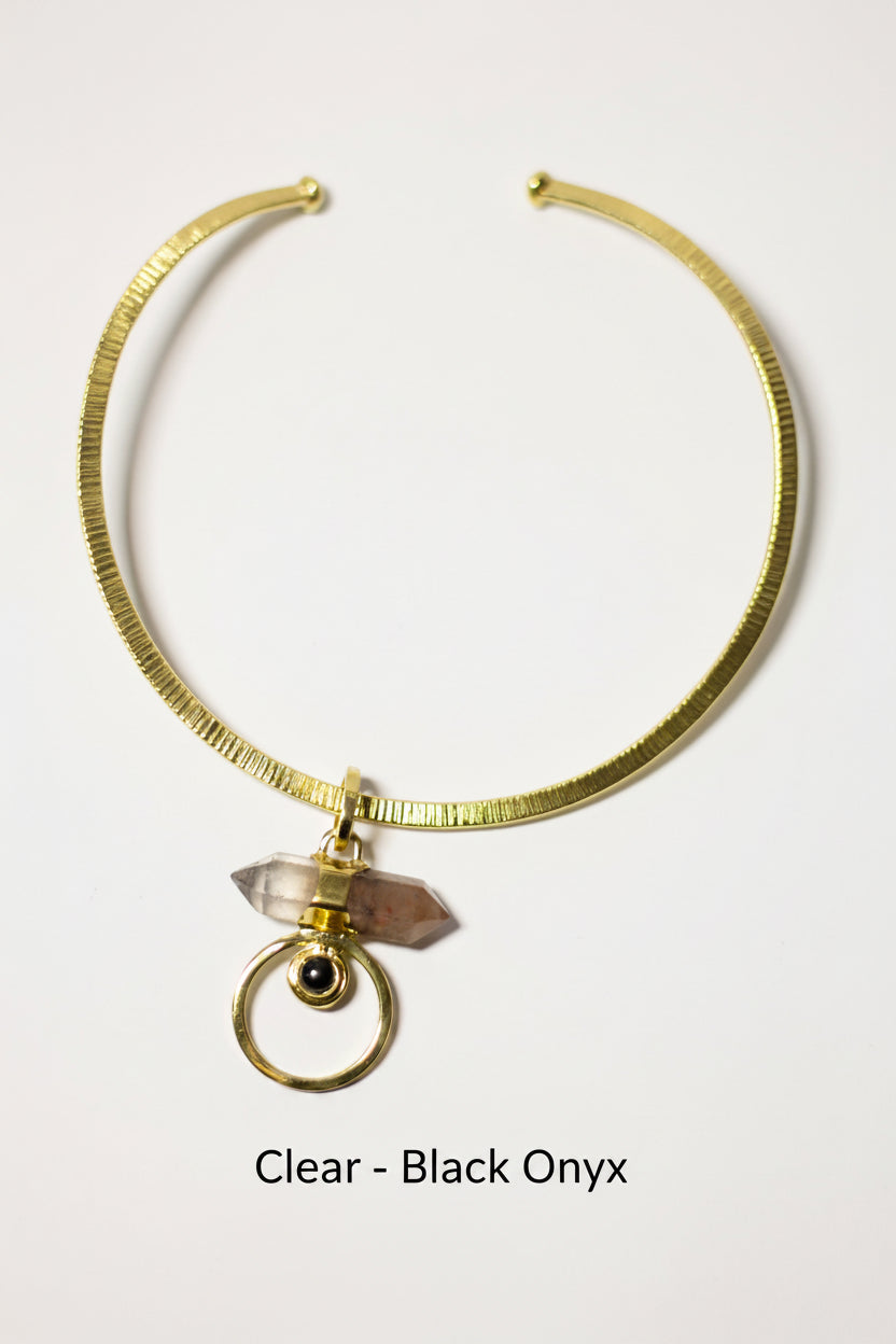 Eclipse Gold Circle Stone with Brass Gold Necklace