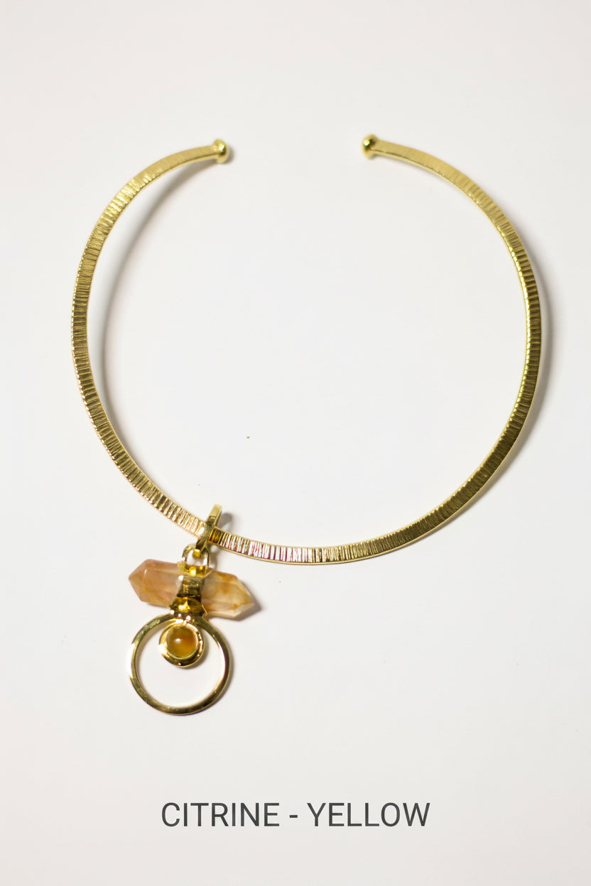 Eclipse Gold Circle Stone with Brass Gold Necklace