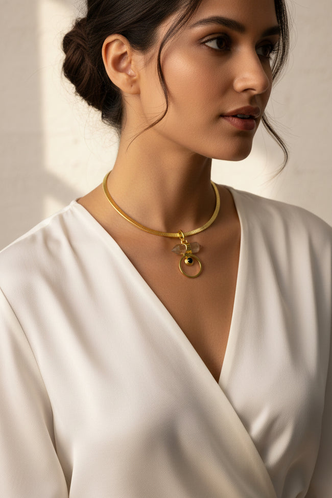 Eclipse Gold Circle Stone with Brass Gold Necklace