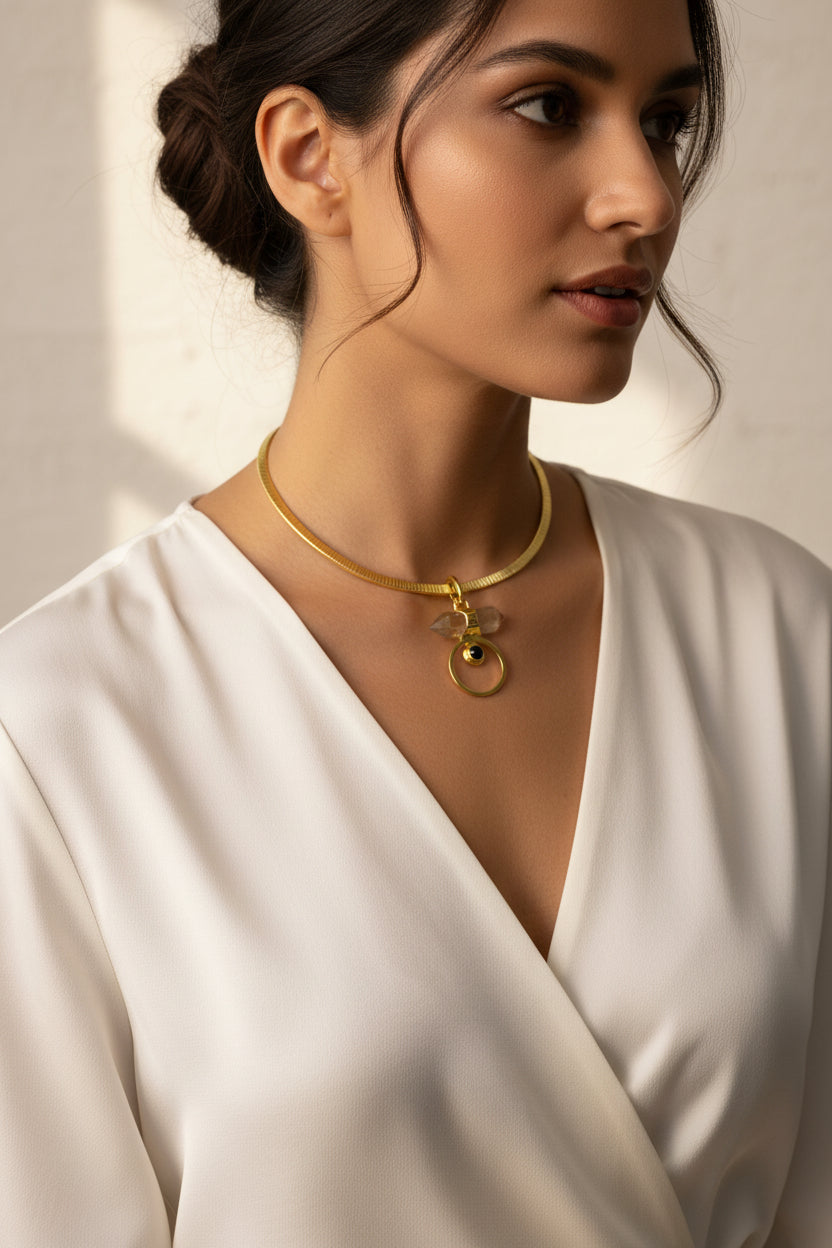 Eclipse Gold Circle Stone with Brass Gold Necklace