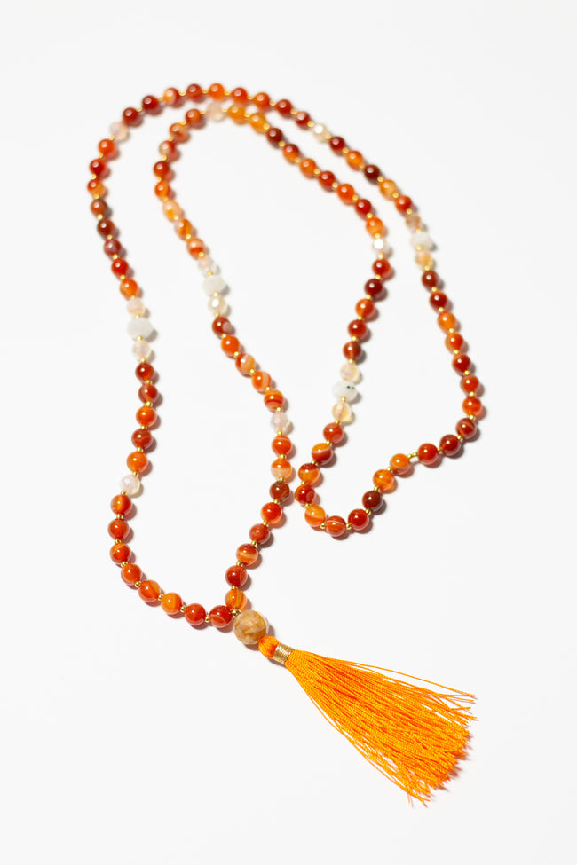 Carnelian Mala Necklace with Golden Tassel