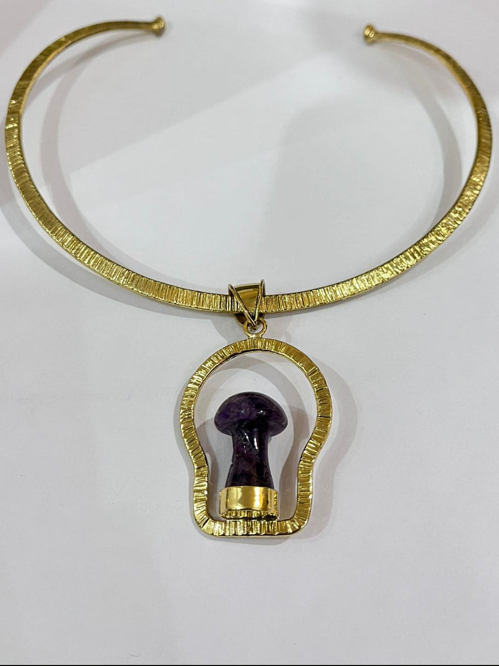 Mushroom Cage Hammered with Gold Brass Necklace