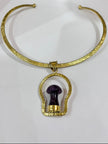Mushroom Cage Hammered with Gold Brass Necklace