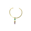 Green Ocean Jasper And Ponty Amethyst Crystal With Gold Brass Necklace.
