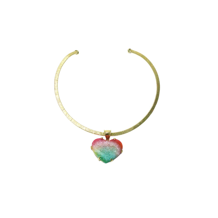 Rainbow Agate Druzy With Gold Brass Necklace