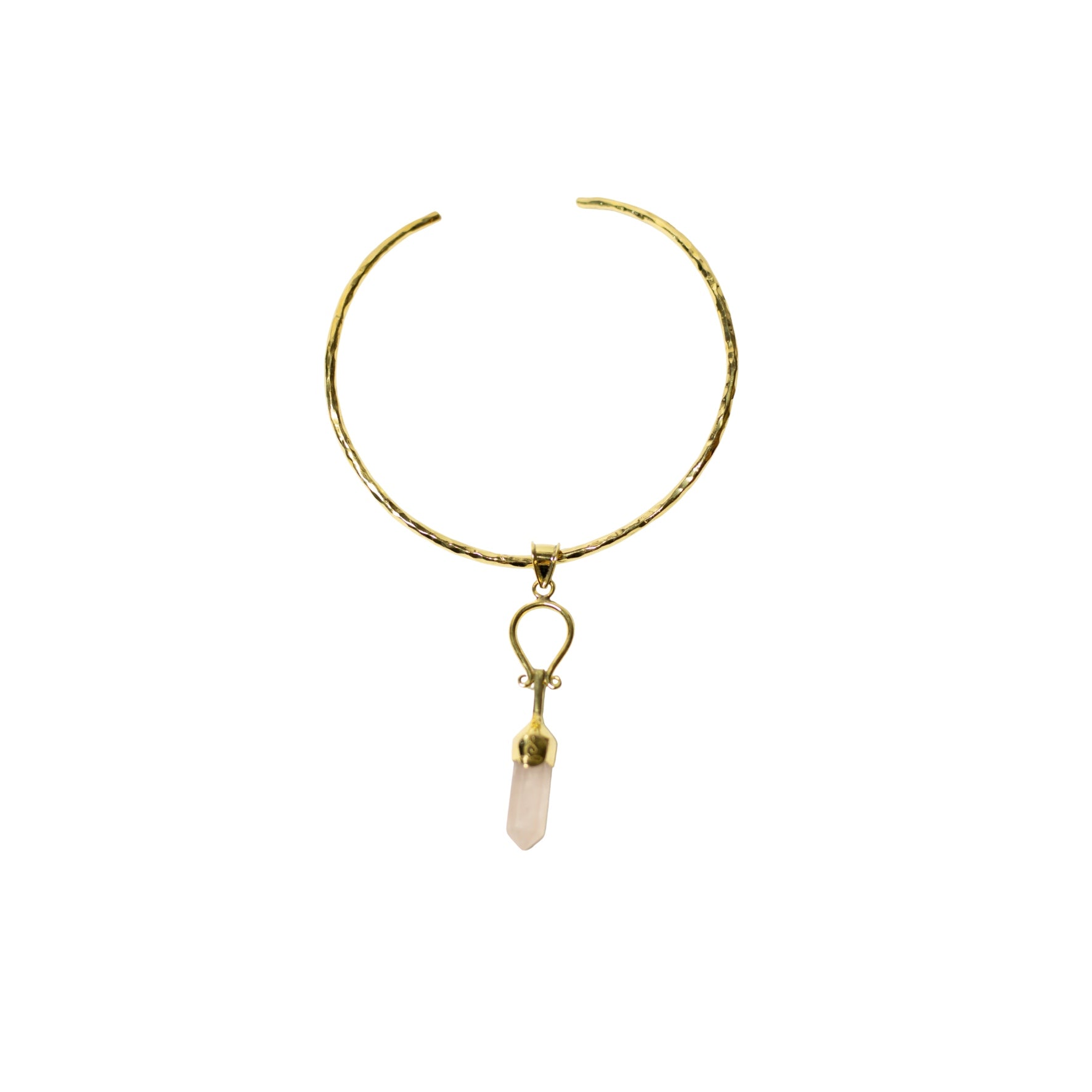 Harmony Gold Brass Music With Pointy Rose Quartz Pendant.