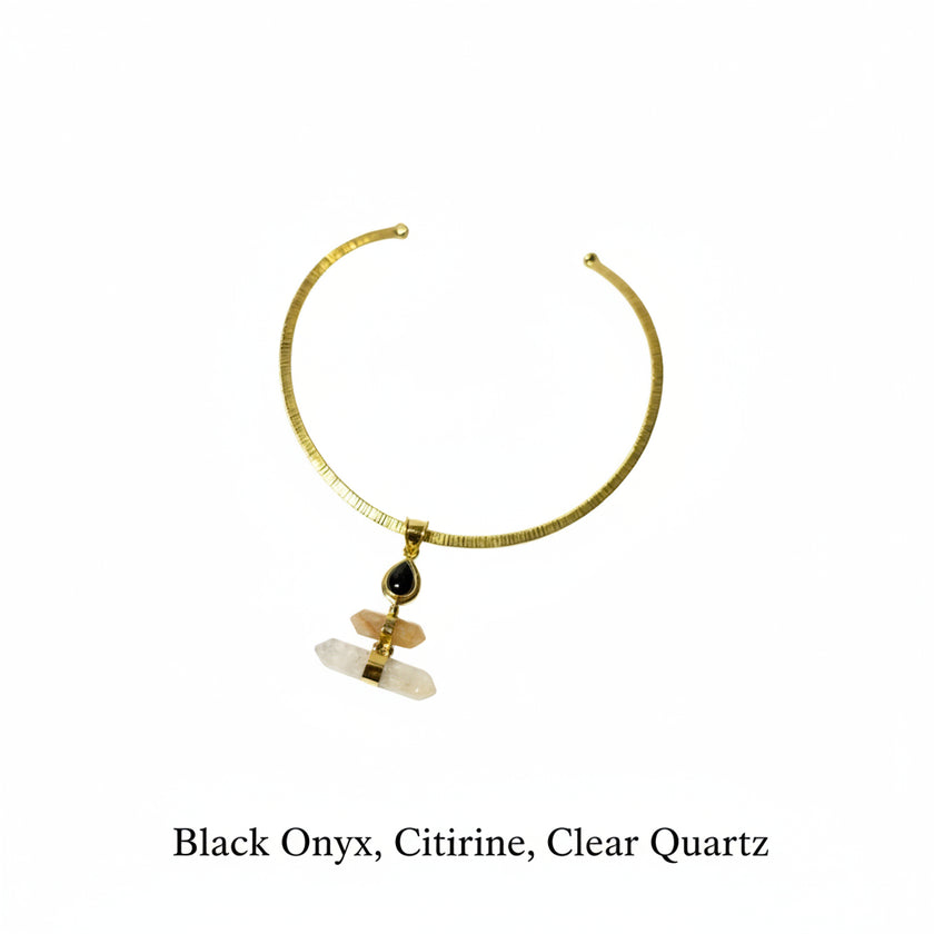 Breath 3 Gemstone Assorted Pendant with Brass Gold Necklace