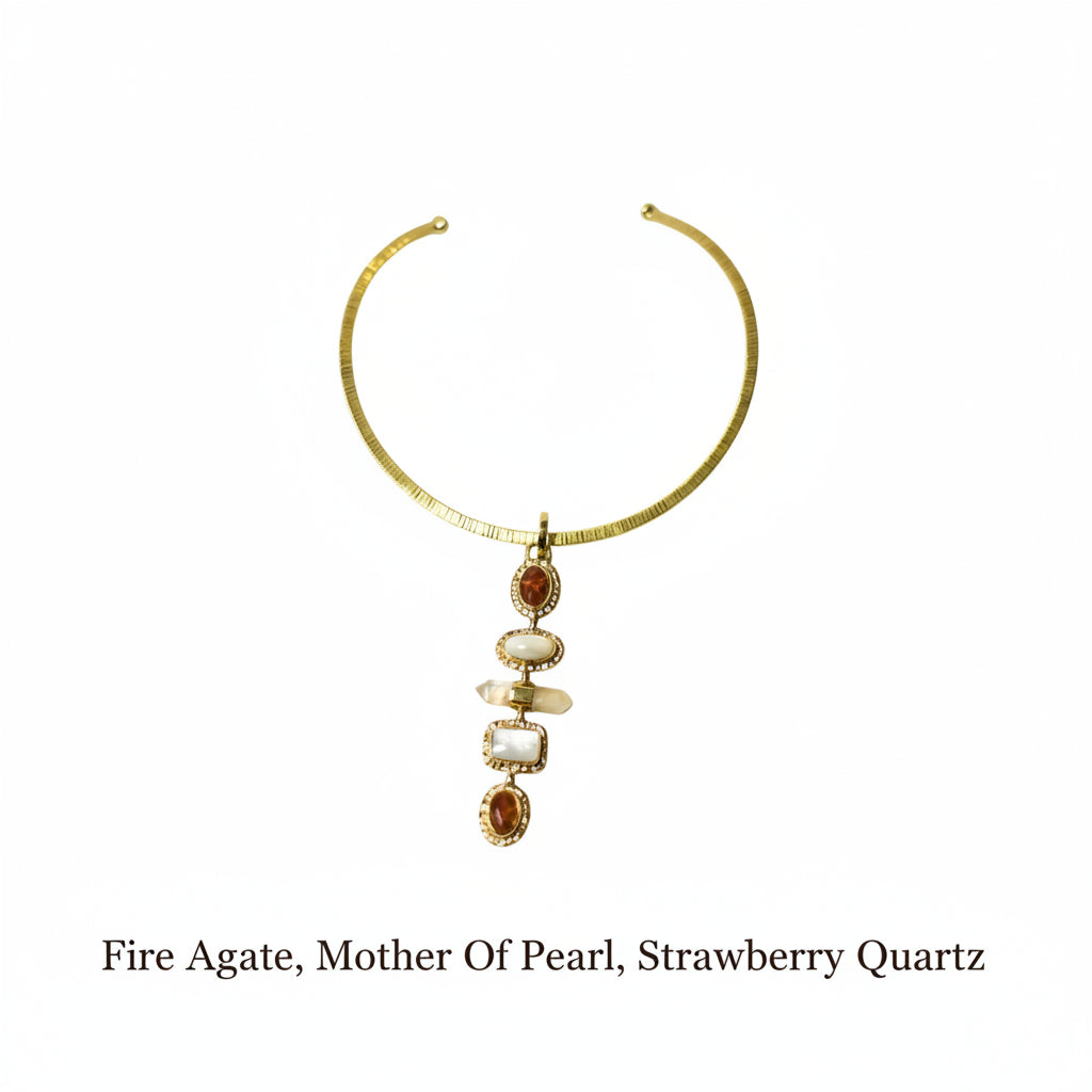 5 Stone Pendant With Gold Brass Necklace