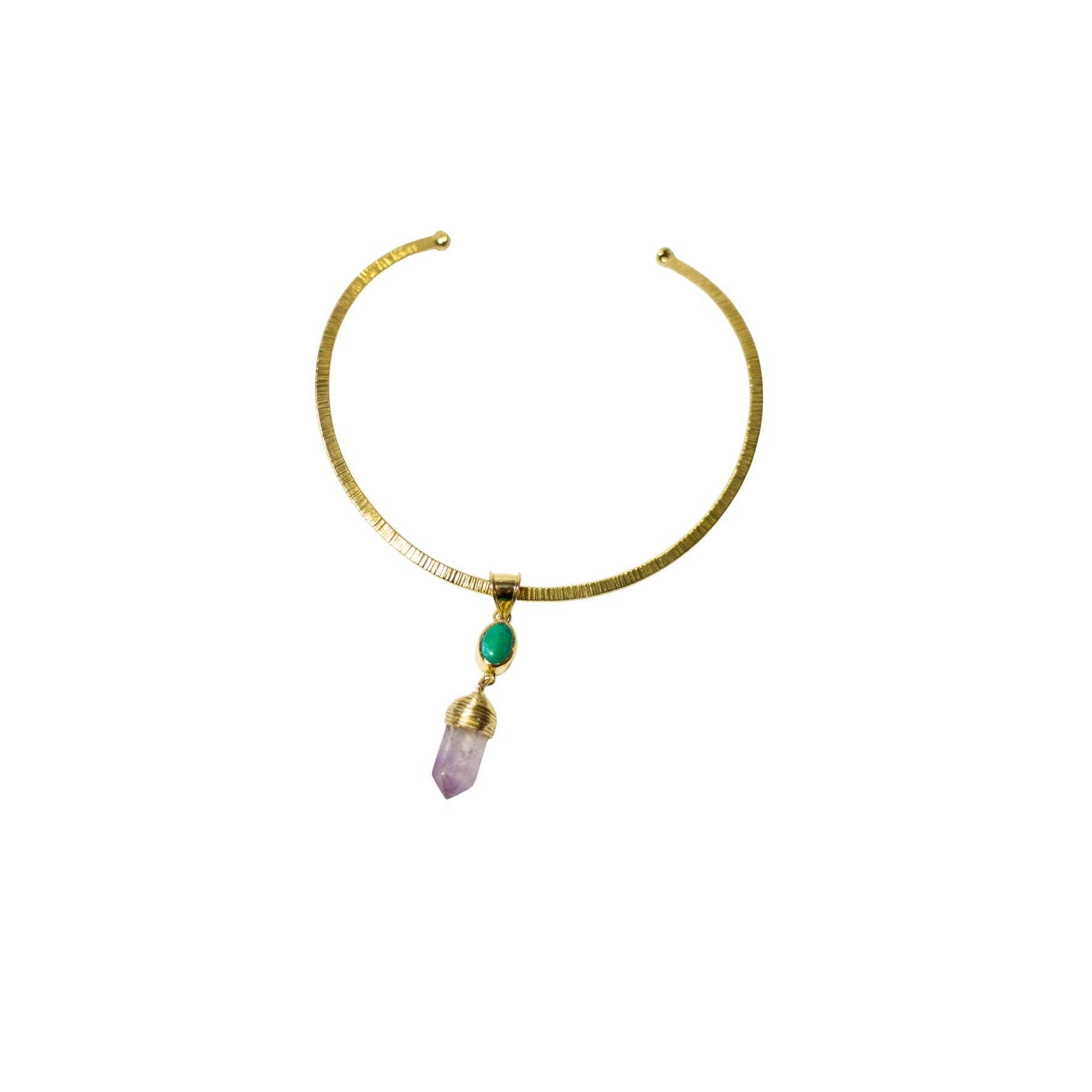 2 Gemstone with Brass Gold Necklace