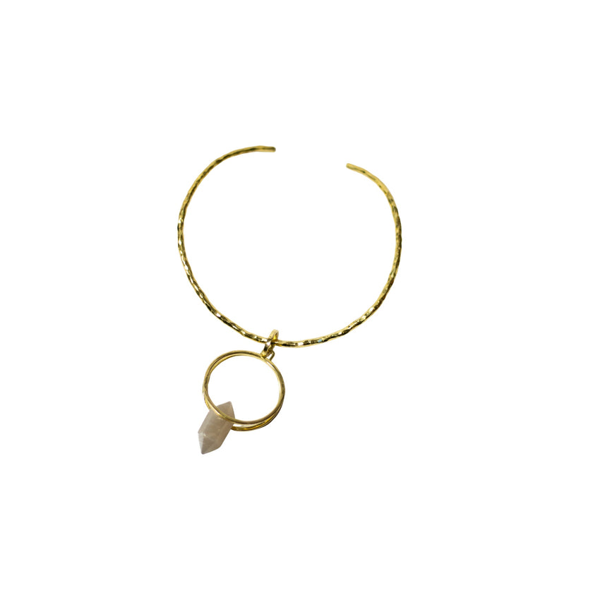 Double Gold Brass Rings & Pointy White Chalcedony With Gold Brass Necklace