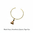 Breath 3 Gemstone Assorted Pendant with Brass Gold Necklace