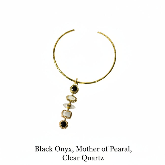 5 Stone Pendant With Gold Brass Necklace