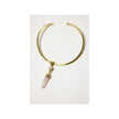 Fresh Water Pearl  And Pointy Rose Quartz  With Gold Brass Necklace.