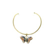 Rodhonite Butterfly Pendant With Gold Choker Brass Necklace