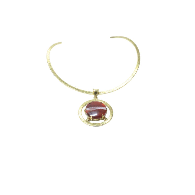 Brown Lace Agate With Gold Brass Necklace
