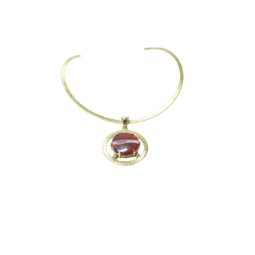 Brown Lace Agate With Gold Brass Necklace