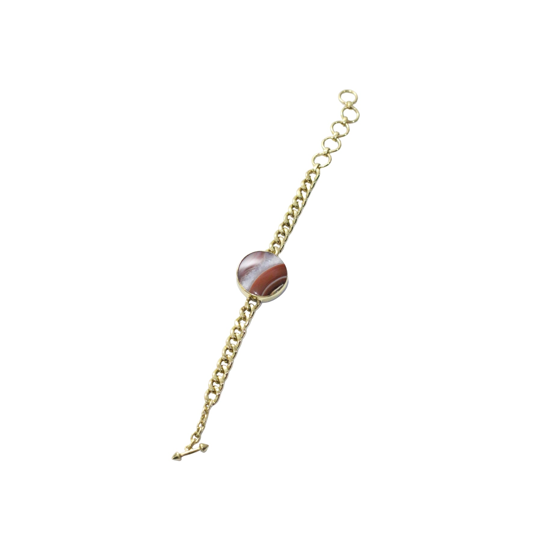 Brown Lace Agate Gold Brass Chain Bracelet