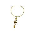 Yellow Agate, Mother Of Pearls, Pointy Tiger Eye With Gold Brass Necklace.