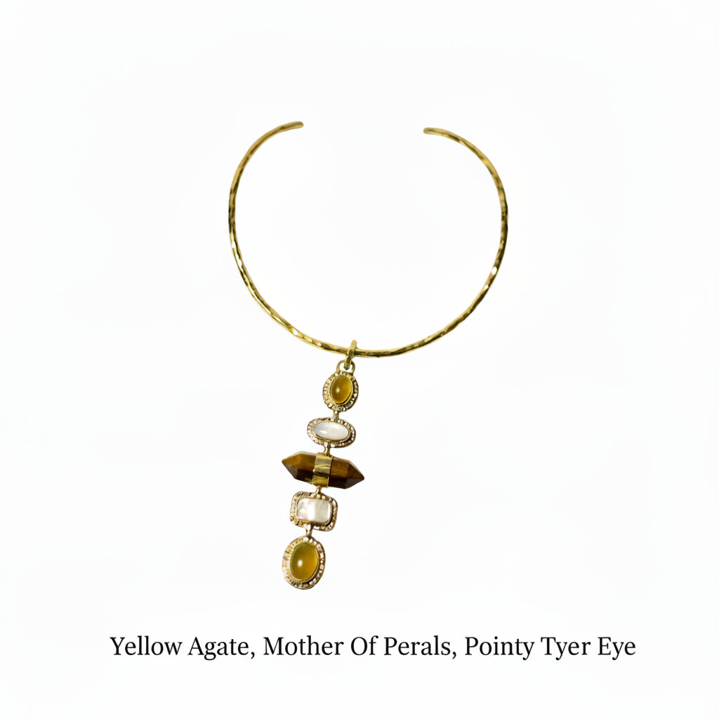 5 Stone Pendant With Gold Brass Necklace