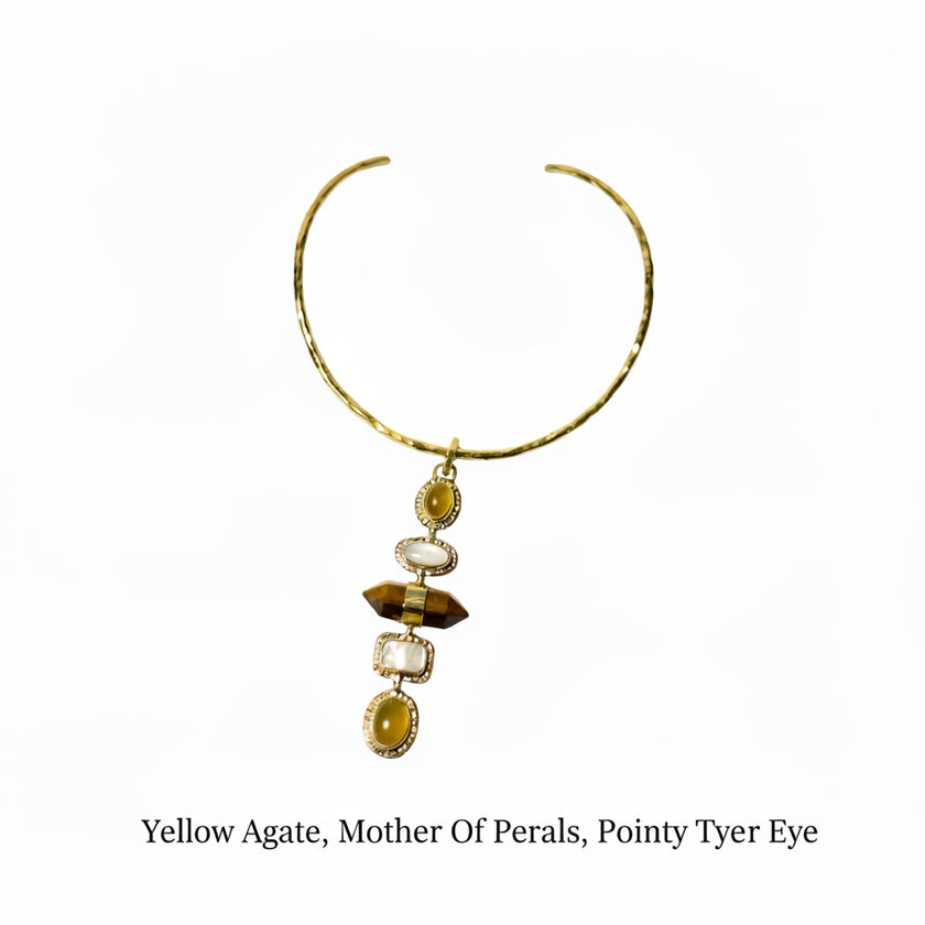 5 Stone Pendant With Gold Brass Necklace
