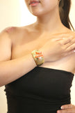 Gold Textured Statement Ring with Coral Stone