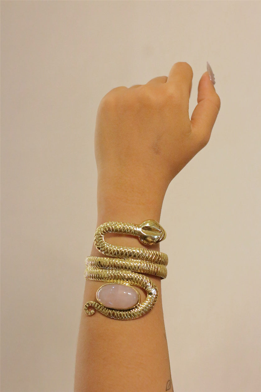 Pink Snake Gold Brass Bangle