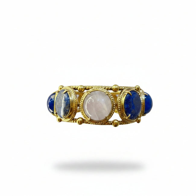 Vintage Gold Ring with Moonstone and Lapis Lazuli