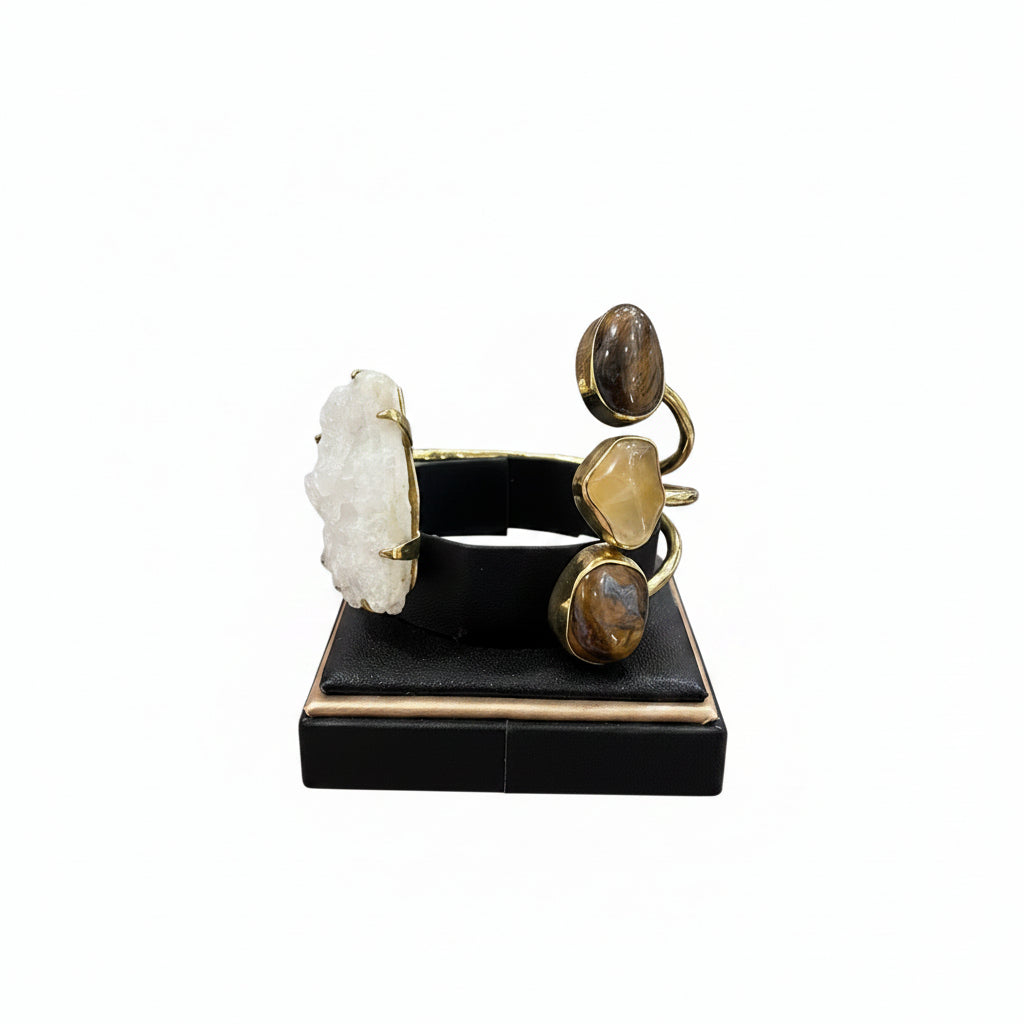 Polished Stone Statement Bracelet with Multi-Gemstone Accents