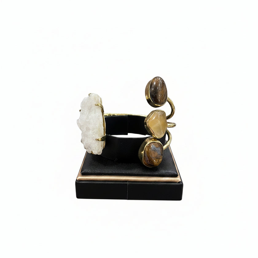 Polished Stone Statement Bracelet with Multi-Gemstone Accents