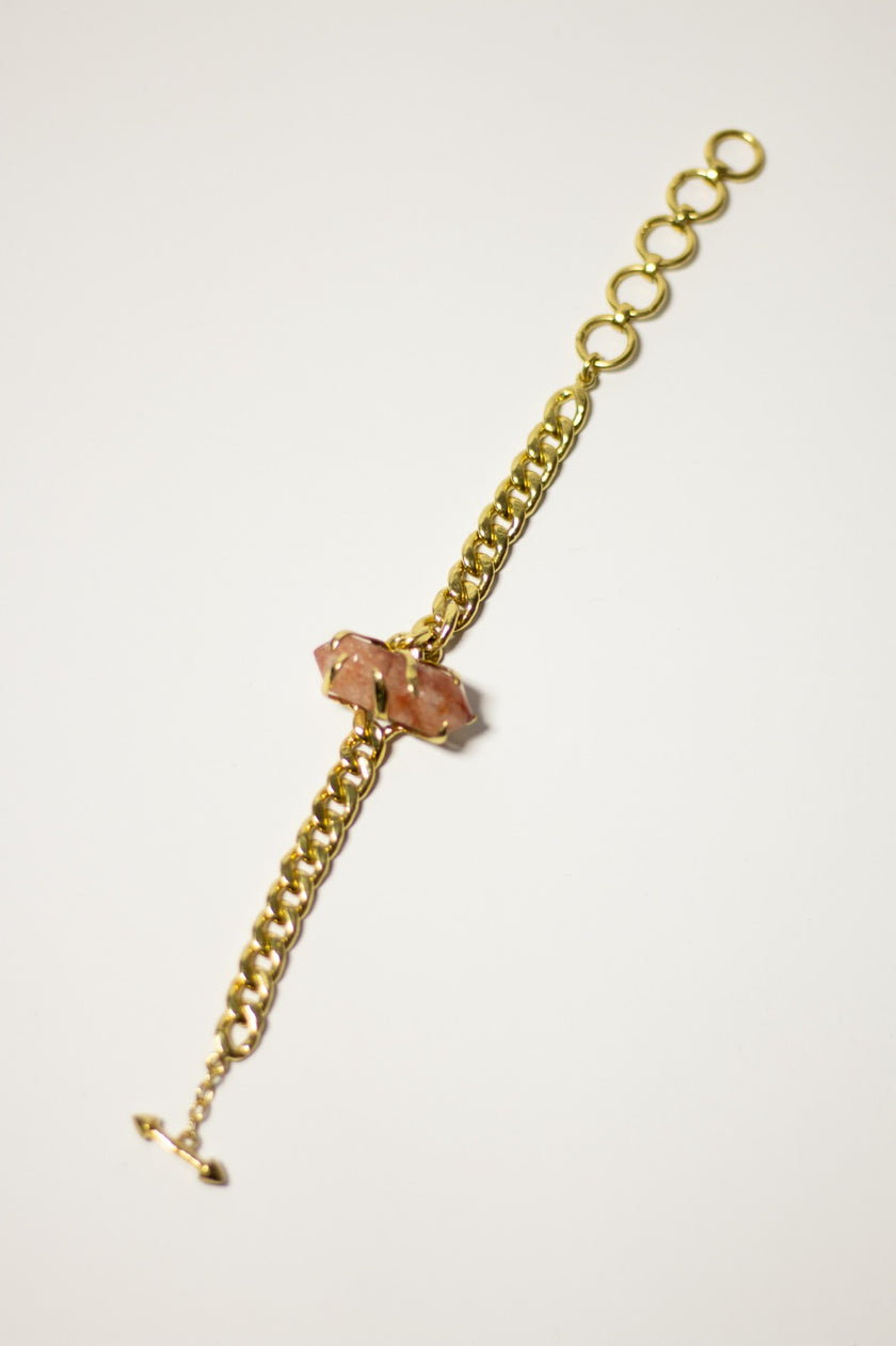 Luminous Rose Quartz & Gold Chain Bracelet
