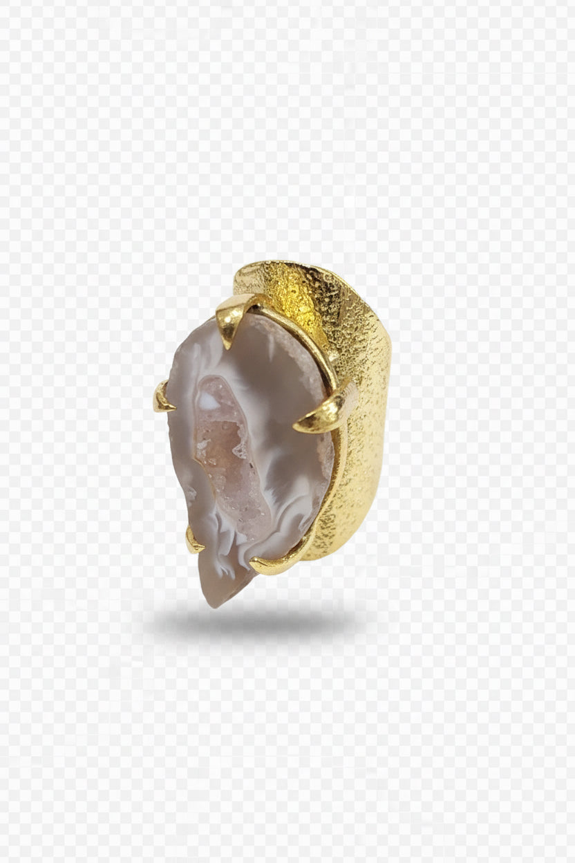 Raw Agate Slice Ring with Gold Electroplating
