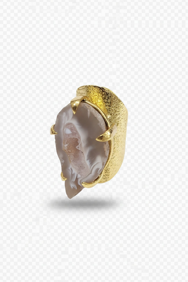 Raw Agate Slice Ring with Gold Electroplating