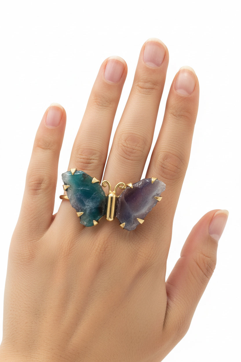 Fluorite Crystal Bull Pendant with Gold Plating